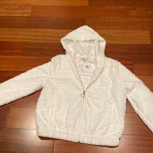 white faux fur jacket